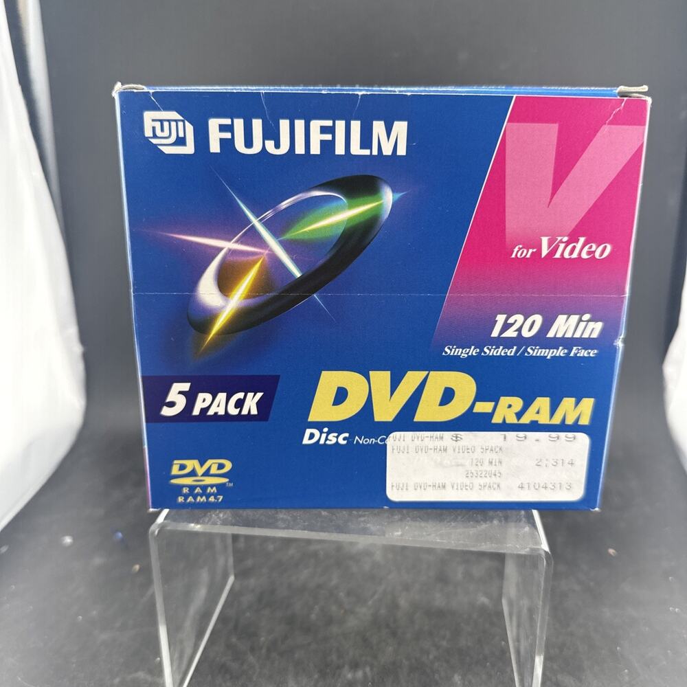 NEW Fujifilm DVD-RAM 120 Min 4.7GB 5 Pack Blank Video Discs Single Sided Sealed